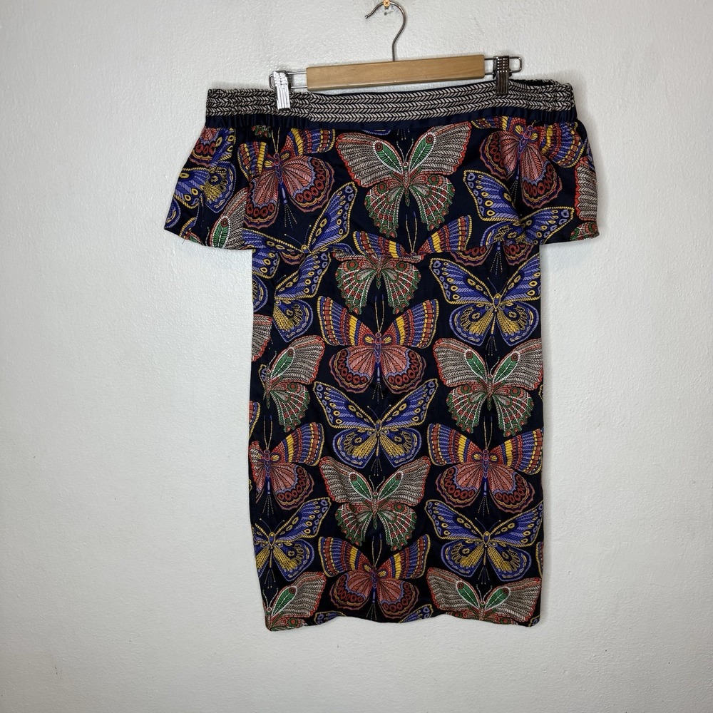 Trina Turk Weldon‎ Butterfly Dress Off The Shoulder Mini Women's Medium Cotton